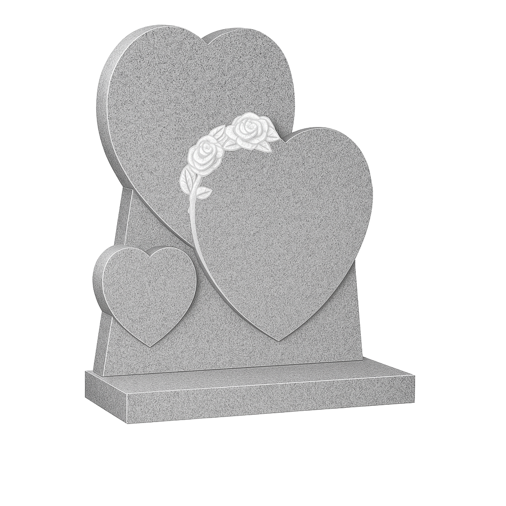 Rosalaura Triple Heart Headstone with Carved Roses | MM088