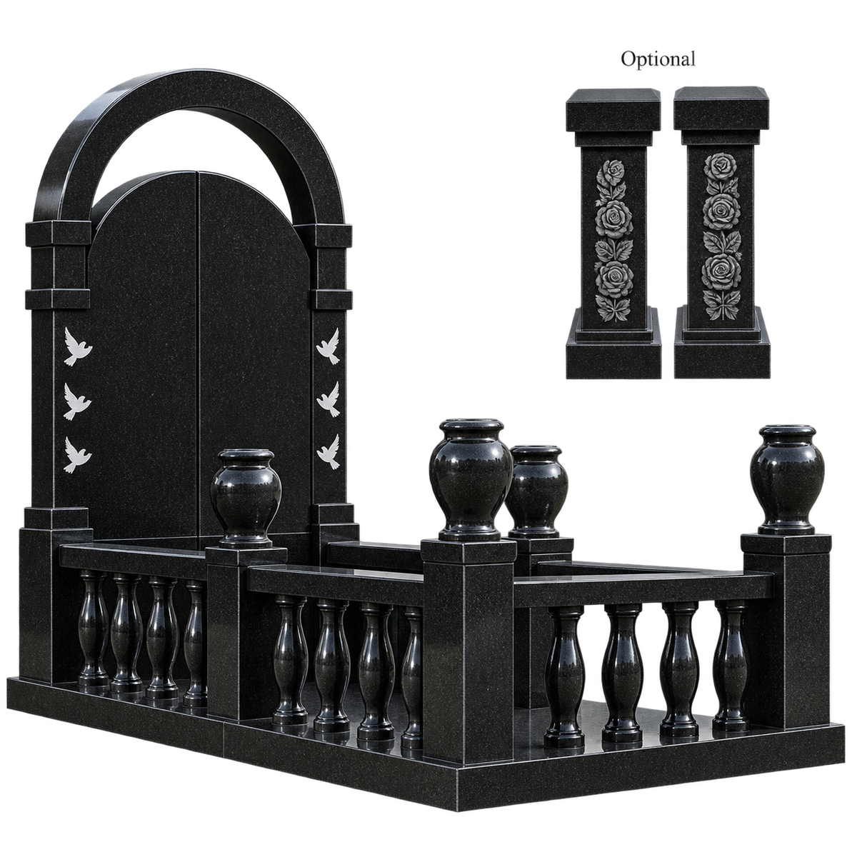 Celestia Gates of Heaven Granite Memorial with Central Pedestal and Side Rails | MM113