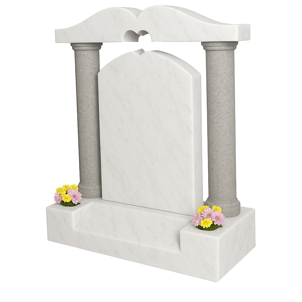 Luminare Pierced Heart Headstone with Pillars | MM067