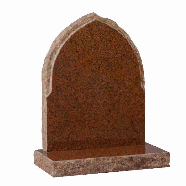 Gothic top granite headstone with hand-finished rustic edges, fully customisable with high-resolution images and personalised inscriptions. Available in various granite colours.