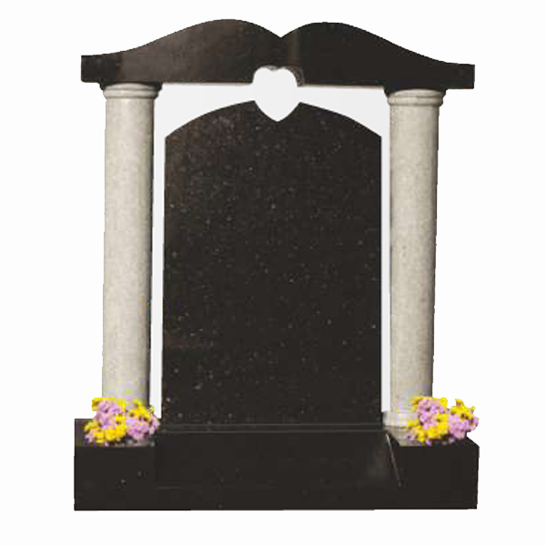 Granite headstone featuring elegantly carved pillars and a graceful canopy, fully customisable with high-resolution images and personalised inscriptions.