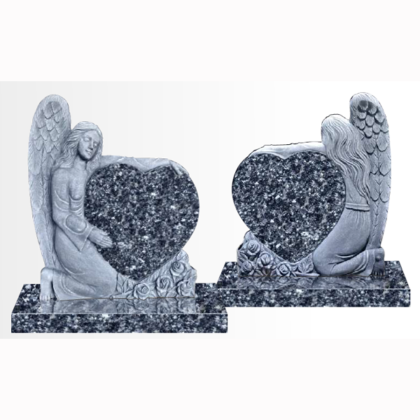 Granite headstone featuring a hand-carved angel with heart design, fully customisable with high-resolution images and personalised inscriptions.
