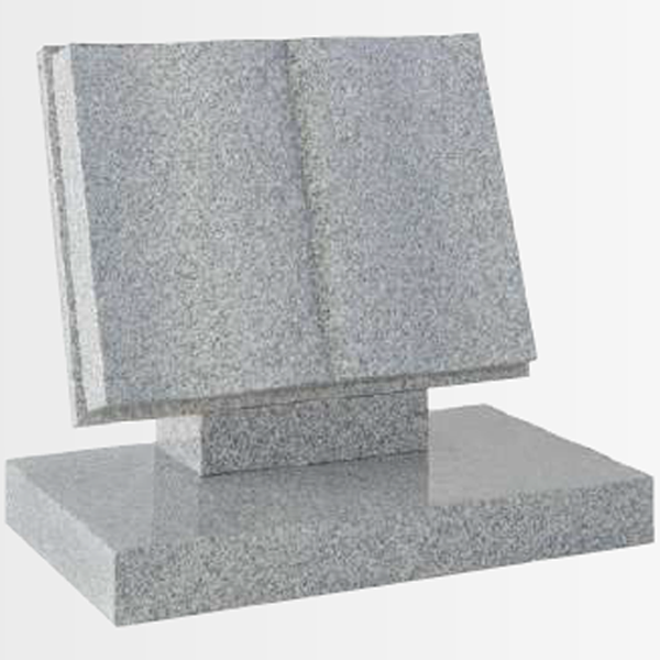 Granite headstone featuring a traditional book design with gently curved pages, fully customisable with high-resolution images and personalised inscriptions.