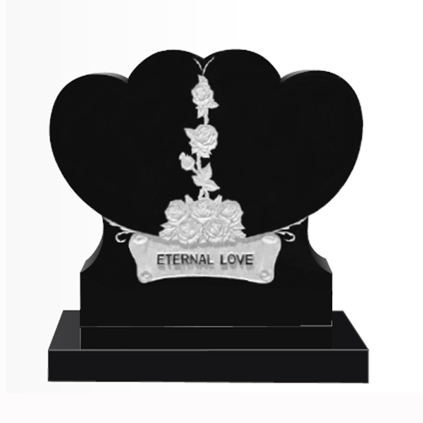Granite headstone with twin heart design symbolising eternal love, fully customisable with high-resolution images and personalised inscriptions.