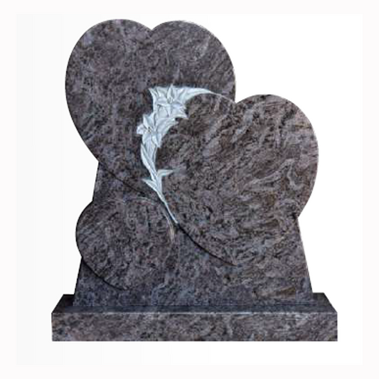 Granite headstone featuring a triple heart design, symbolising eternal love and connection, fully customisable with high-resolution images and personal inscriptions.