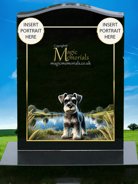 Schnauzer Lover Memorial Headstone made from premium granite, featuring high-resolution Schnauzer imagery and a personalised inscription. A touching tribute to this intelligent and faithful breed.