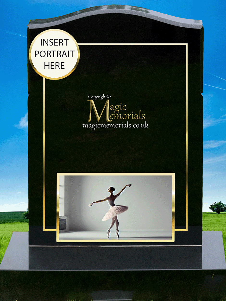 Dancer memorial headstone crafted from premium granite, featuring high-resolution dance imagery and personalised inscriptions. An elegant tribute for dancers and those who loved the art of movement.