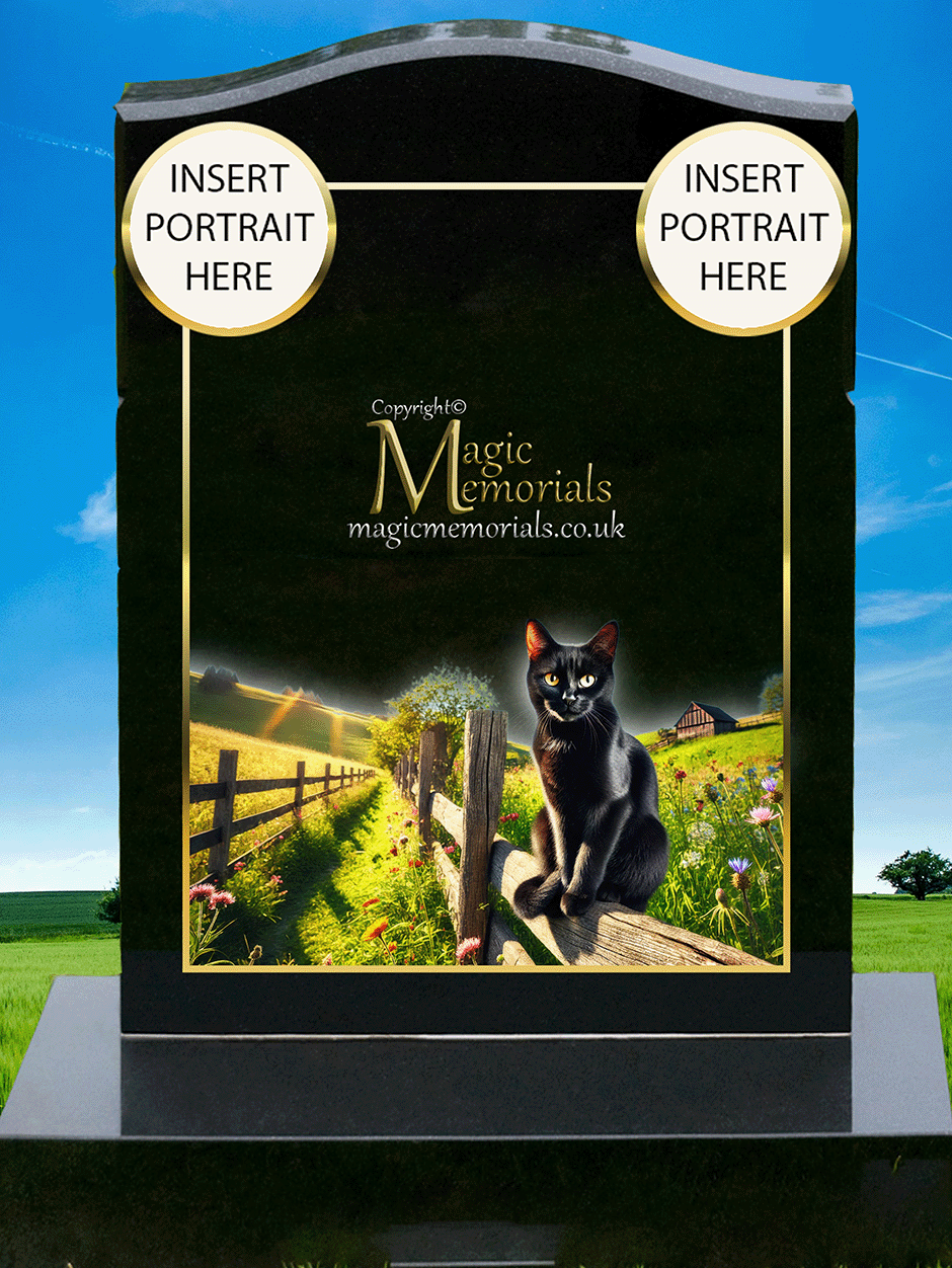Black Cat Lover Memorial Headstone crafted from premium granite, featuring high-resolution black cat imagery and personalised inscription. A graceful and lasting tribute to a cherished feline companion