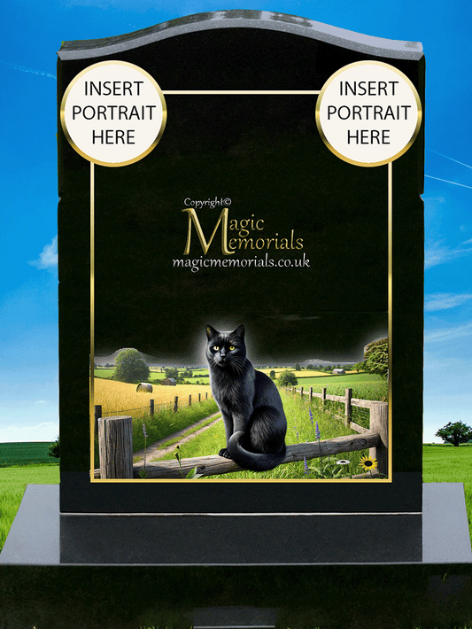 Black Cat Lover Memorial Headstone crafted from premium granite, featuring high-resolution black cat imagery and personalised inscription. A graceful and lasting tribute to a cherished feline companion.