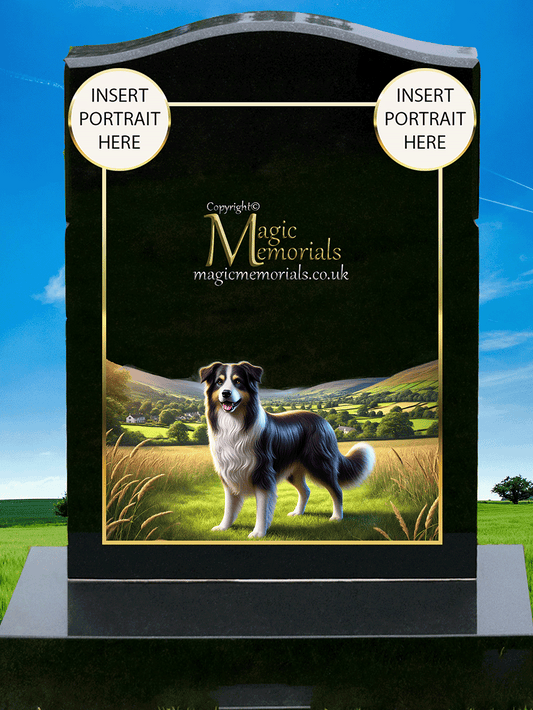 Border Collie Lover Memorial Headstone made from premium granite, featuring high-resolution Border Collie imagery and a personalised inscription. A heartfelt tribute to this intelligent and loyal breed.