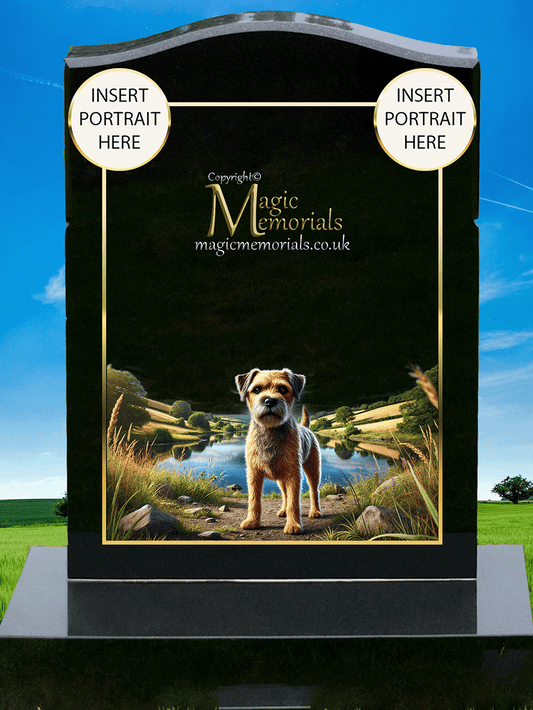 Border Terrier Lover Memorial Headstone crafted from premium granite, featuring high-resolution terrier imagery and a personalised inscription. A touching and durable tribute for Border Terrier owners and enthusiasts.