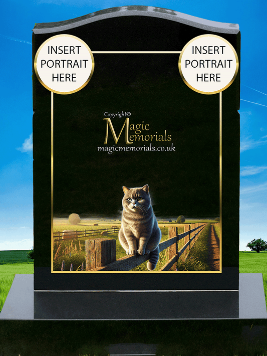 British Shorthair Cat Lover Memorial Headstone crafted from premium granite, featuring high-resolution British Shorthair imagery and a personalised inscription. A calm and timeless tribute to a cherished feline companion.