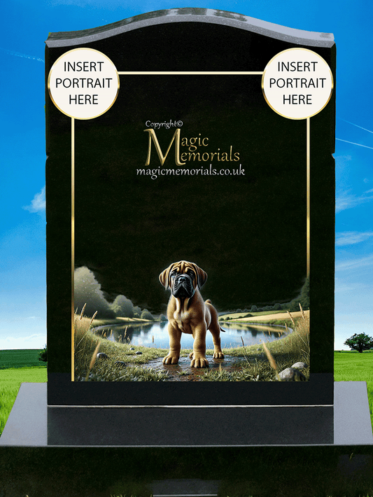 Bullmastiff Lover Memorial Headstone crafted from premium granite, featuring high-resolution Bullmastiff imagery and a personalised inscription. A dignified and heartfelt tribute to this loyal and protective breed.