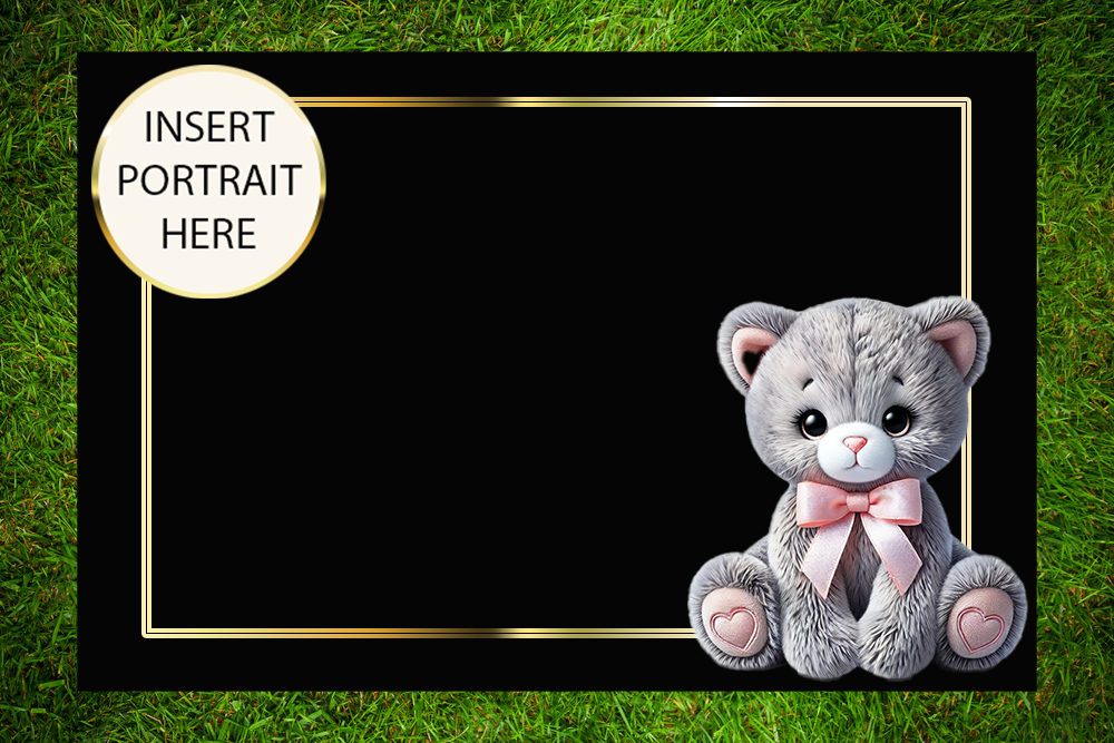Granite cremation tablet for a child, featuring soft, custom artwork like balloons or animals, a personalised inscription, and a gentle, caring design. A heartfelt tribute for a little one.