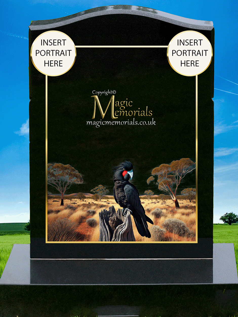Cockatiel & Cockatoo Memorial Headstone crafted from premium granite, featuring a beautifully engraved cockatiel or cockatoo. A heartfelt tribute for a bird lover, symbolising their passion and connection to these intelligent and affectionate birds.