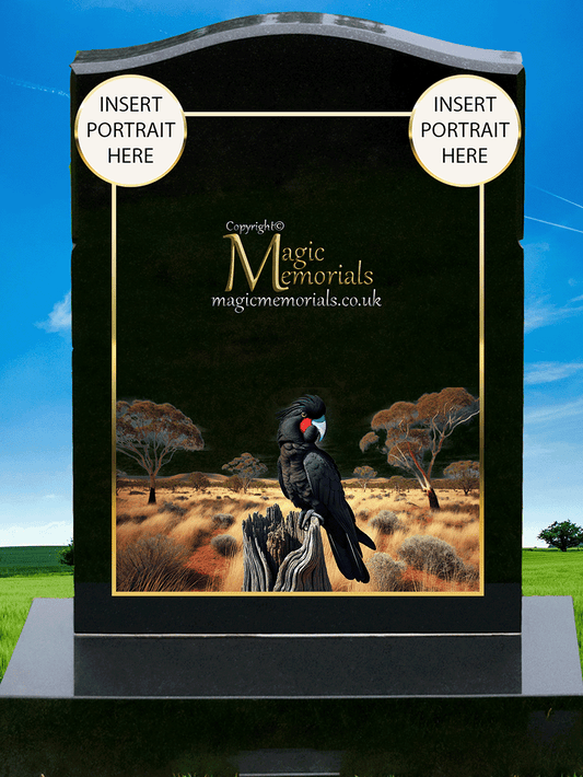Cockatiel & Cockatoo Memorial Headstone crafted from premium granite, featuring a beautifully engraved cockatiel or cockatoo. A heartfelt tribute for a bird lover, symbolising their passion and connection to these intelligent and affectionate birds.