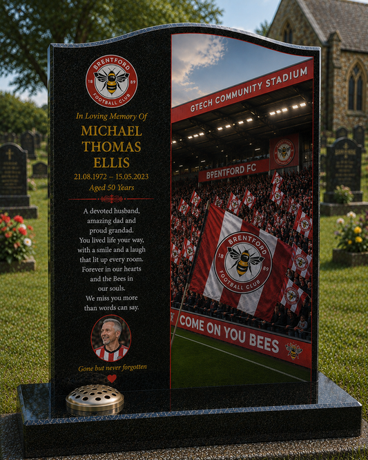Brentford Football Headstone Memorial Design 2, personalised memorial design by Magic Memorials, HD0610