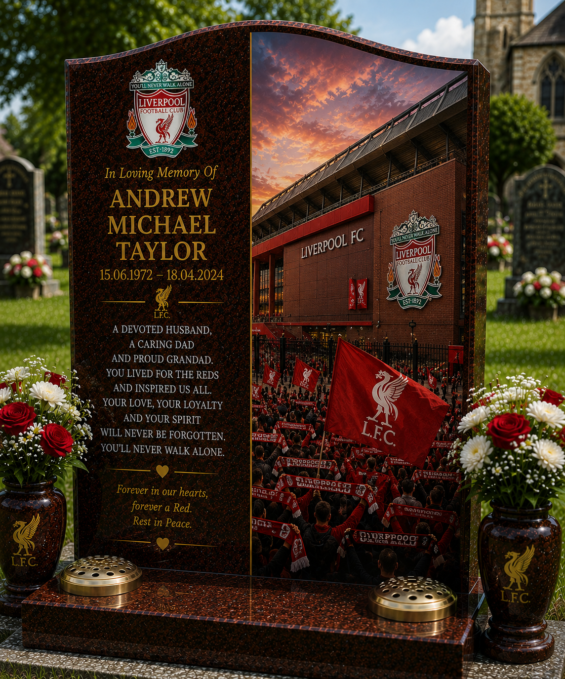 Liverpool Football Headstone Memorial Design 2, personalised memorial design by Magic Memorials, HD0615