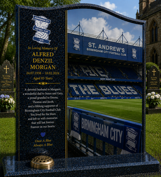 Birmingham City Football Headstone Memorial Design 2, personalised memorial design by Magic Memorials, HD0632