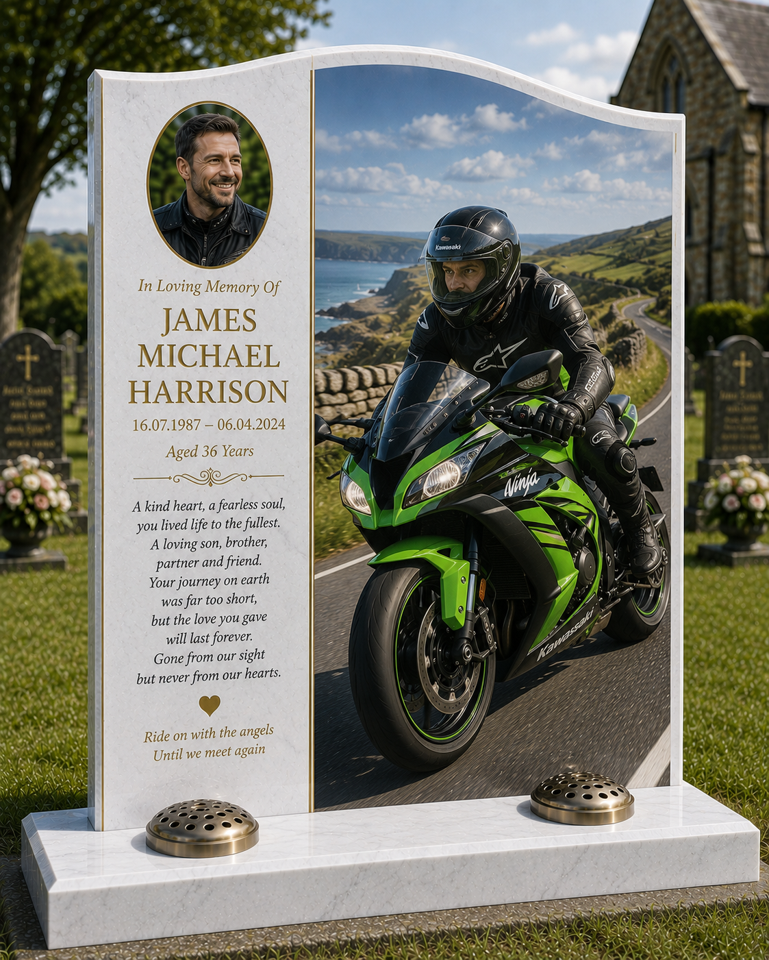 Motorcycle Memorial Headstones Design 17, personalised memorial design by Magic Memorials, HD0750