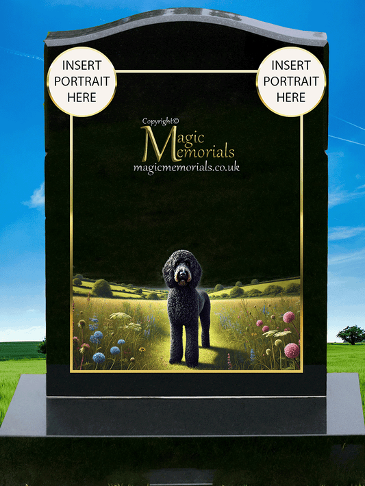 Labradoodle Lover Memorial Headstone made from premium granite, featuring high-resolution Labradoodle imagery and a personalised inscription. A loving tribute to this affectionate and intelligent breed.