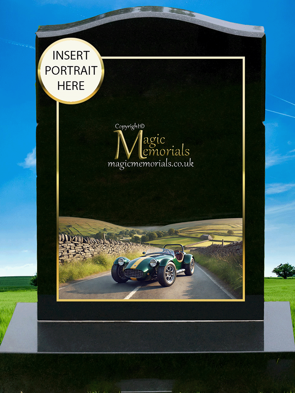 Classic British Car Enthusiast Themed Headstone Memorial
