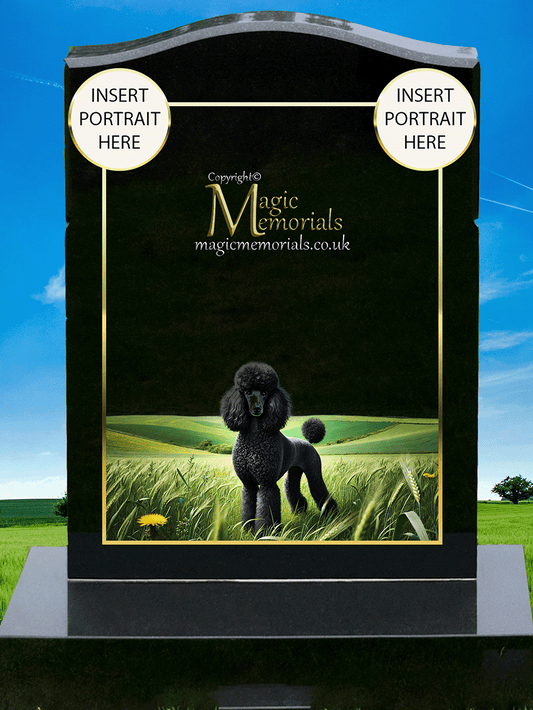 Poodle Lover Memorial Headstone crafted from premium granite, featuring high-resolution Poodle imagery and a personalised inscription. A timeless and elegant tribute for Poodle owners and dog lovers.