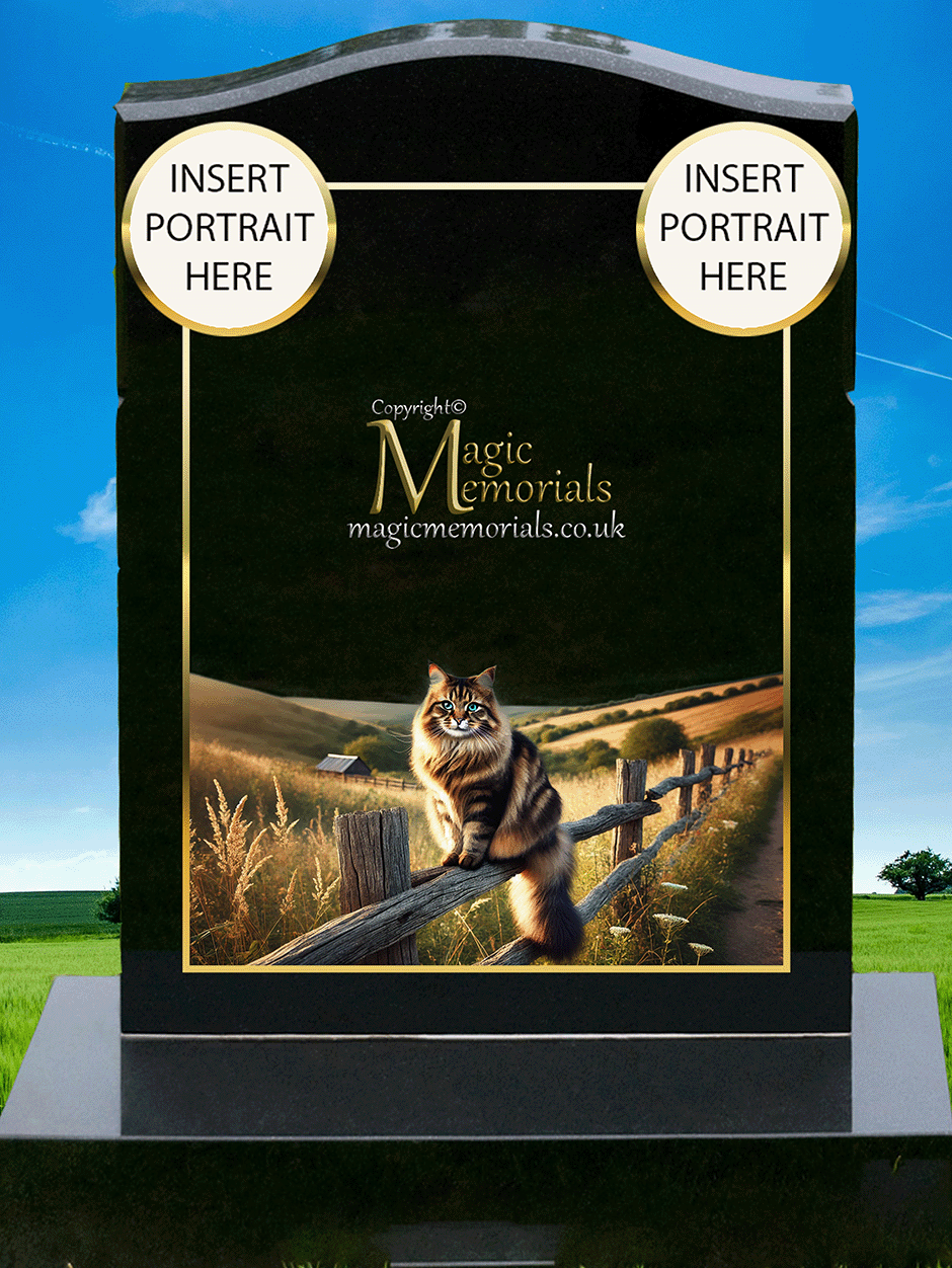 Tabby Cat Lover Memorial Headstone made from premium granite, featuring high-resolution tabby cat imagery and a personalised inscription. A warm and meaningful tribute to a cherished feline companion.