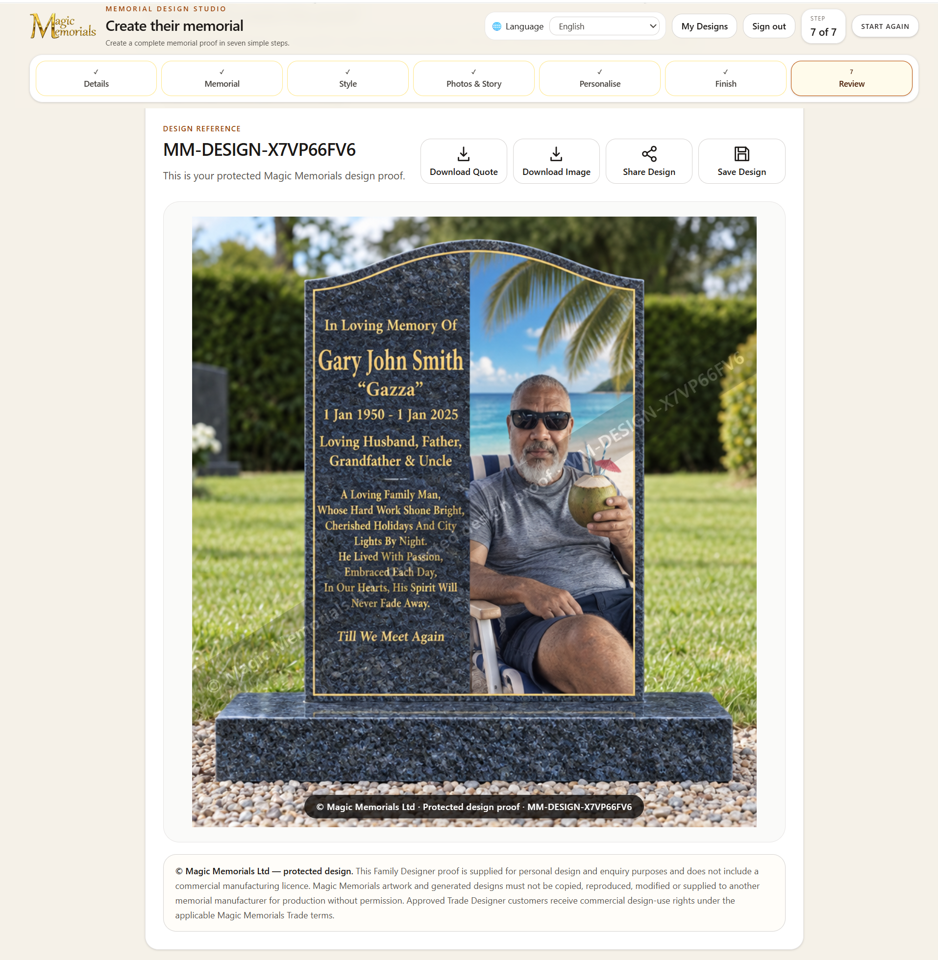 Magic Memorials Design Studio: Finished protected memorial proof