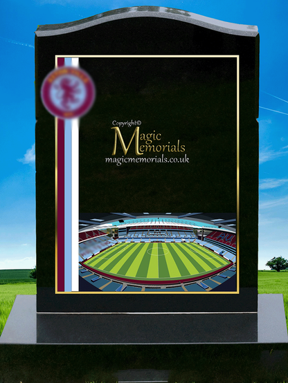 Aston Villa Supporter Memorial Headstone crafted from premium granite, featuring a beautifully engraved Aston Villa-themed design. A meaningful tribute for lifelong fans, fully customisable with inscriptions and artwork.