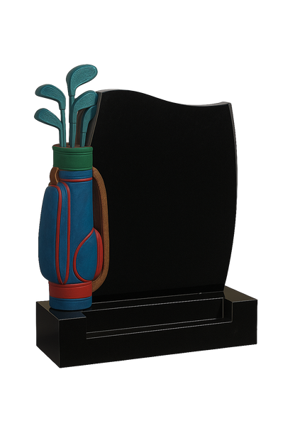 3D Golf Granite Headstone with Sculpted Golf Bag and Clubs | MM266