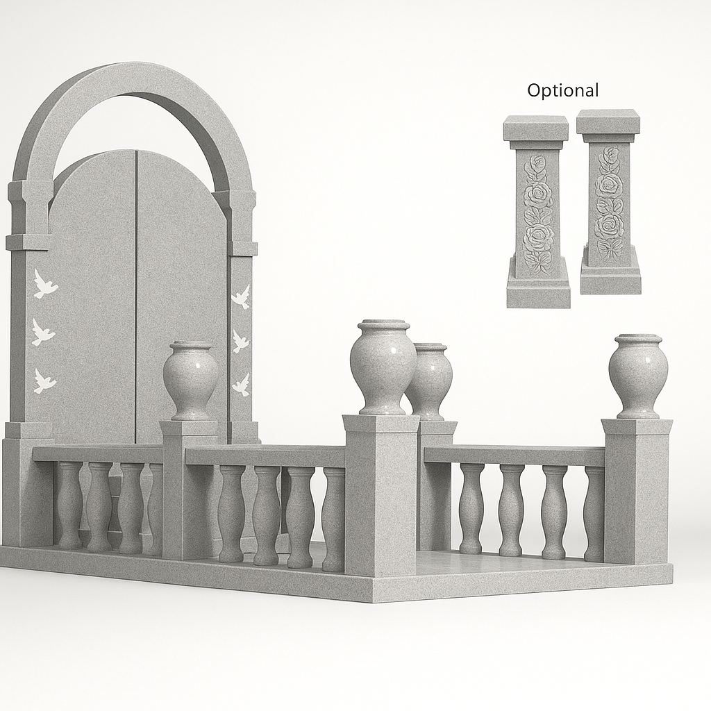 Celestia Gates of Heaven Granite Memorial with Central Pedestal and Side Rails | MM113
