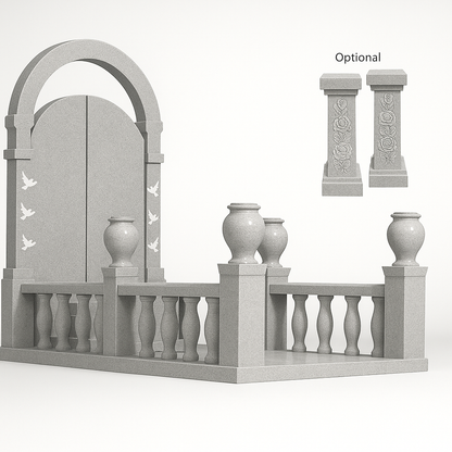 Celestia Gates of Heaven Granite Memorial with Central Pedestal and Side Rails | MM113