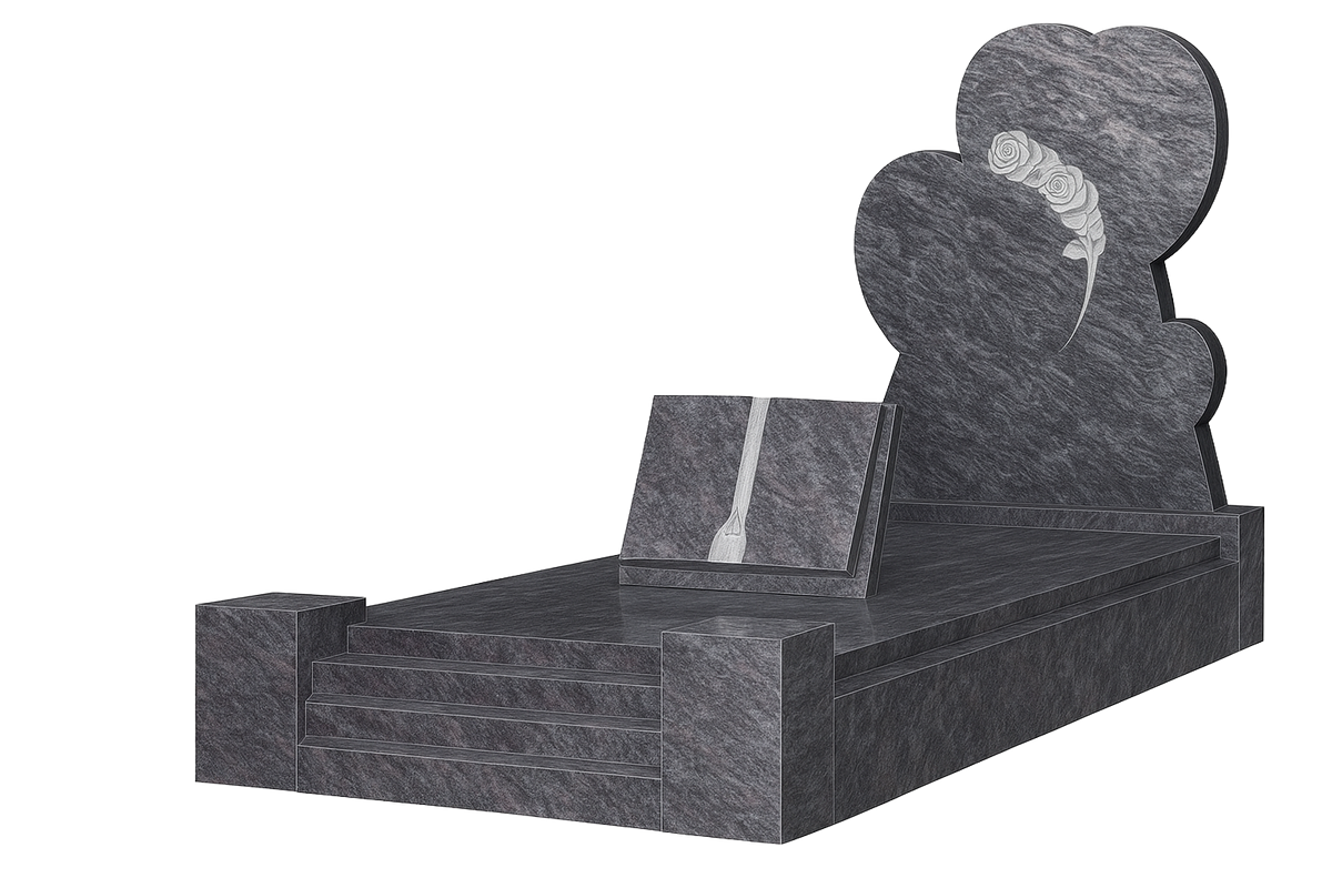 Trivessa Triple-Heart Granite Kerb Set Memorial with Raised Rose Carvings | MM131