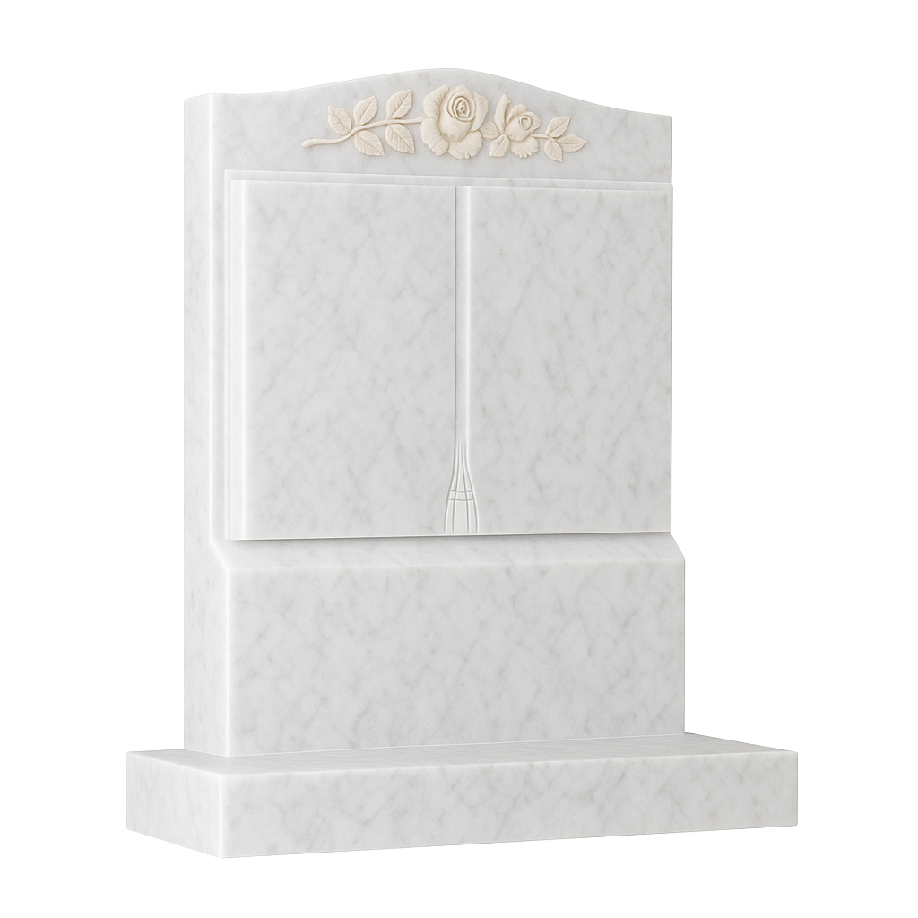 Rosacord Ogee Book Headstone with Carved Rose | MM082