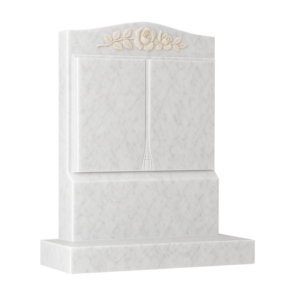 Rosacord Ogee Book Headstone with Carved Rose | MM082