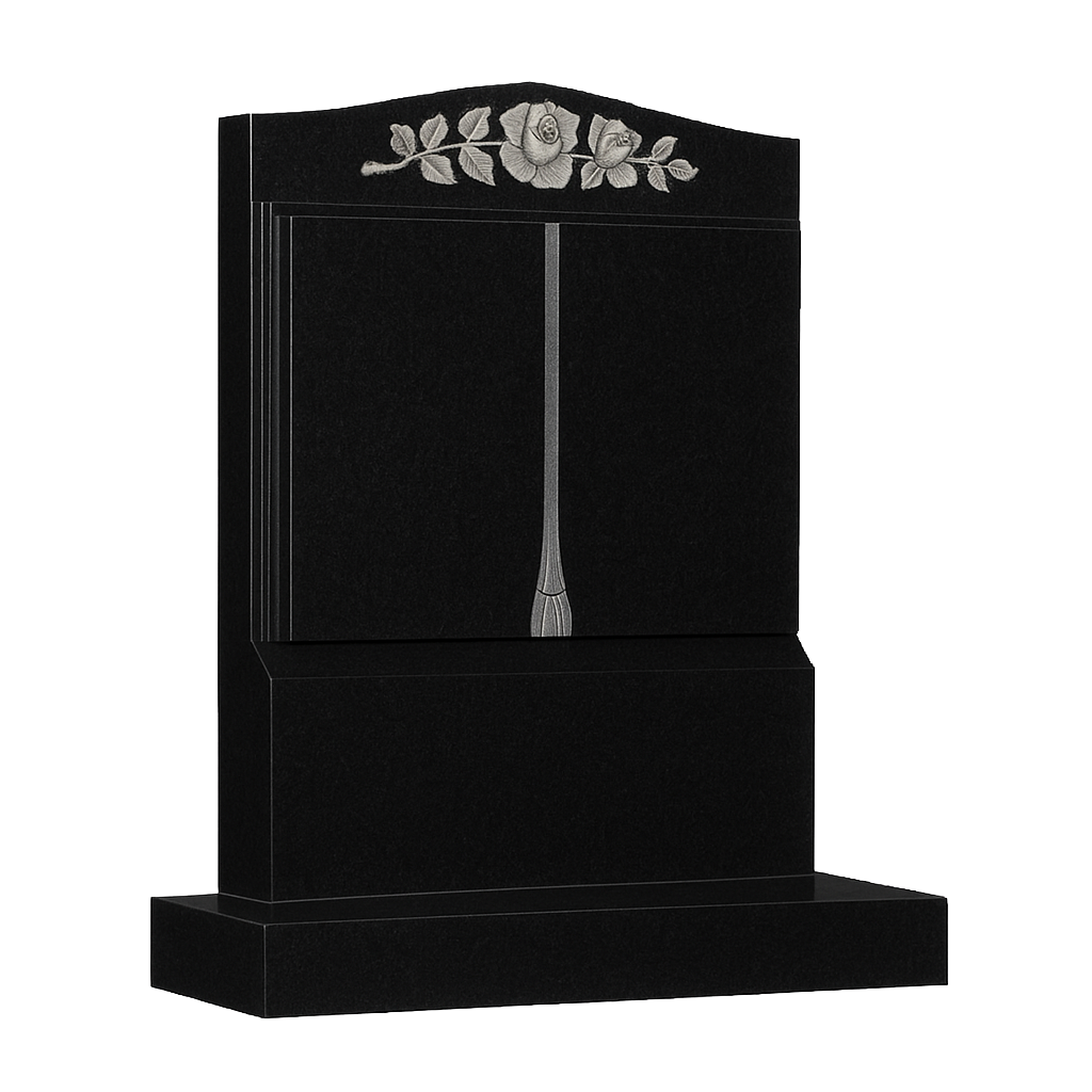 Rosacord Ogee Book Headstone with Carved Rose | MM082