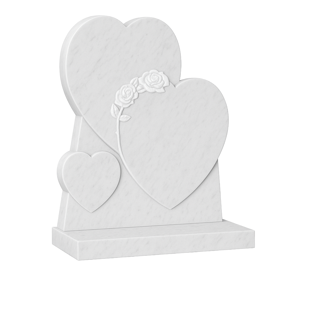 Rosalaura Triple Heart Headstone with Carved Roses | MM088