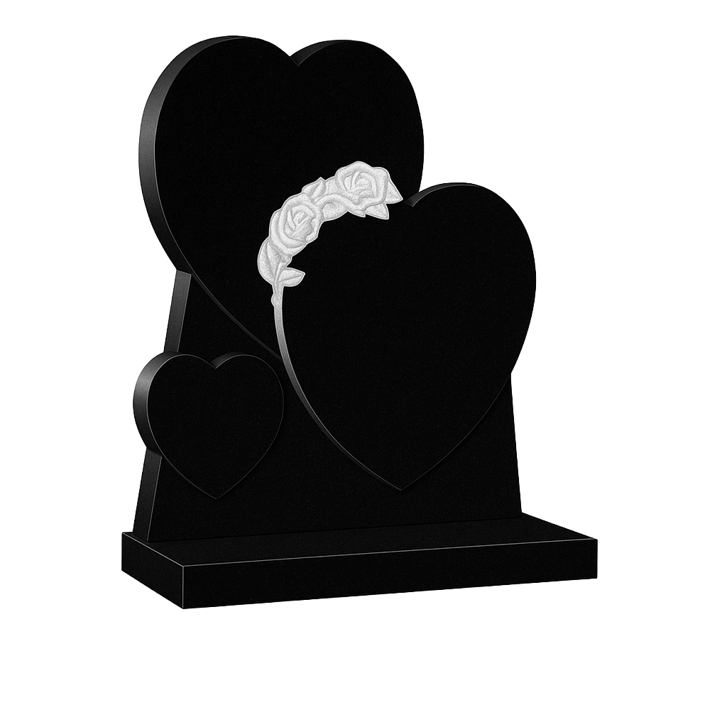 Rosalaura Triple Heart Headstone with Carved Roses | MM088