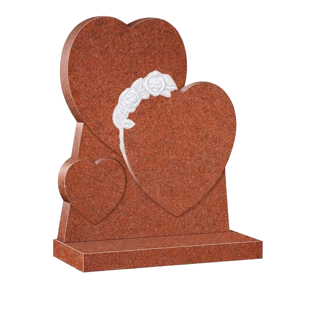 Rosalaura Triple Heart Headstone with Carved Roses | MM088