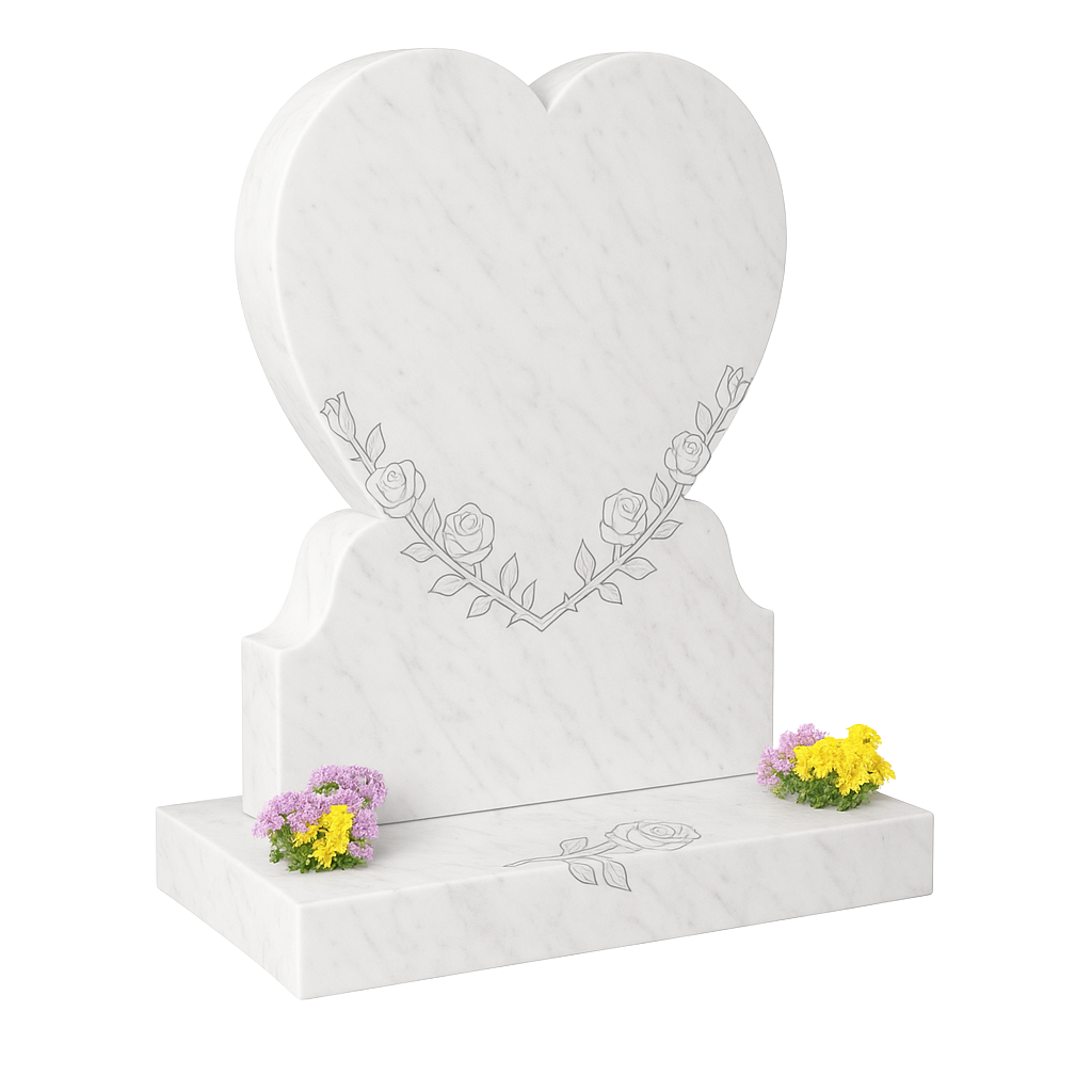 Florentis Heart Headstone with Carved Roses & Vine | MM089