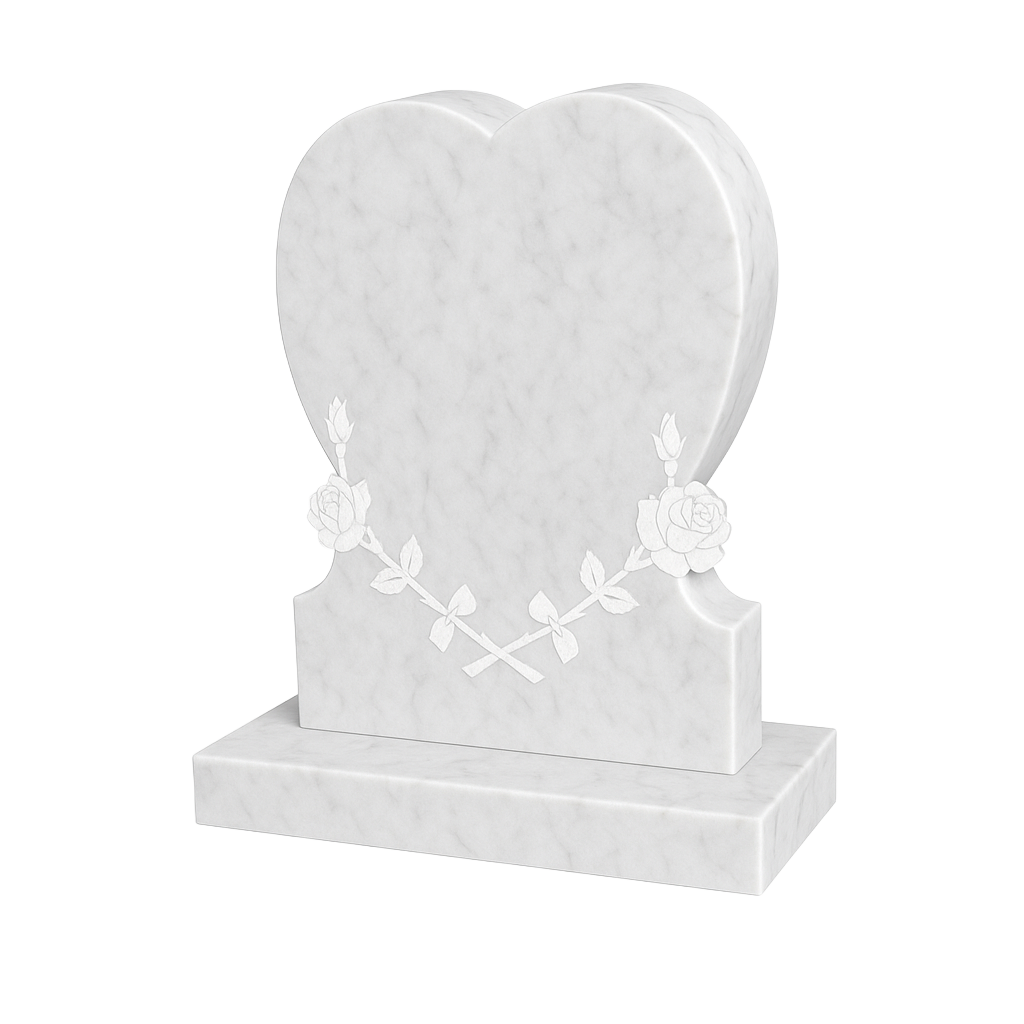 Rosavine Heart Headstone with Carved Roses & Vine | MM090