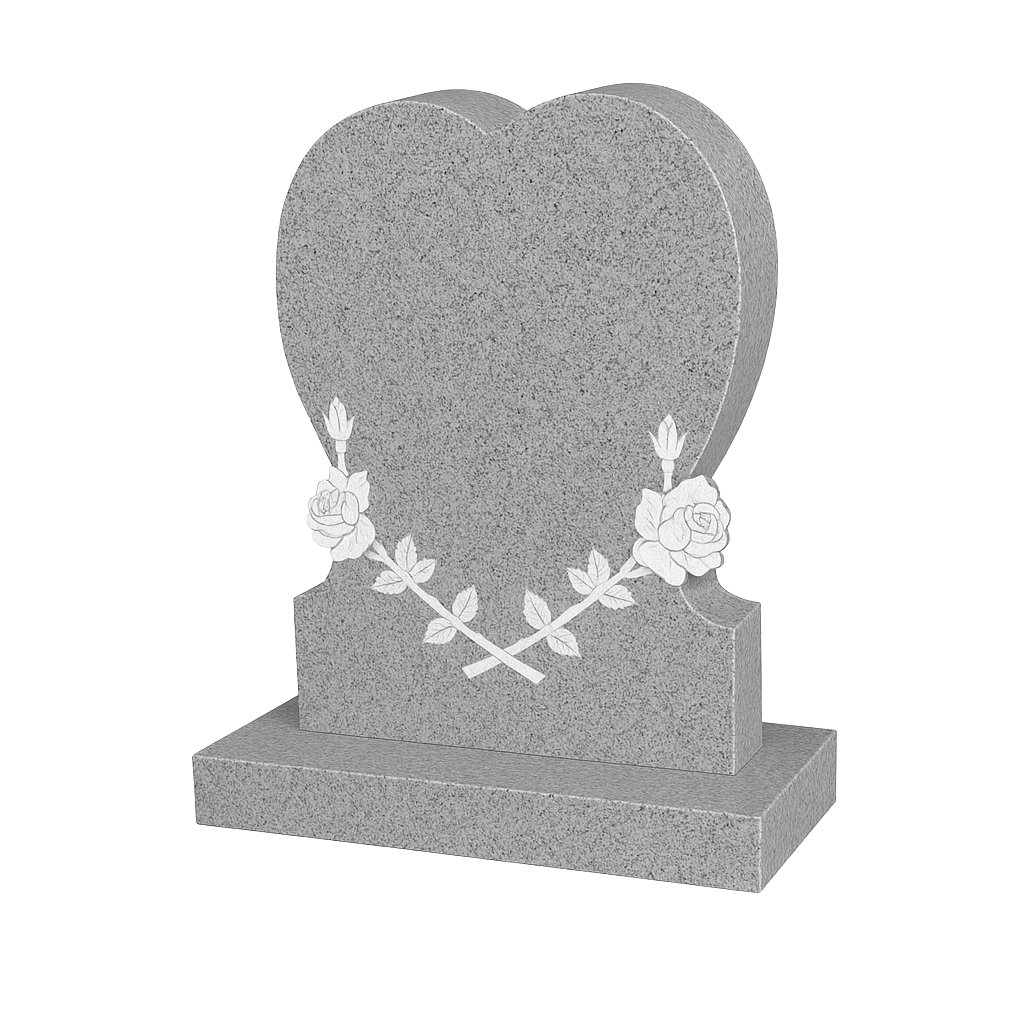 Rosavine Heart Headstone with Carved Roses & Vine | MM090