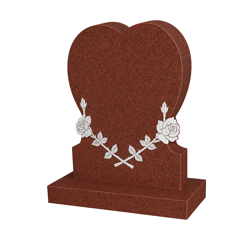 Rosavine Heart Headstone with Carved Roses & Vine | MM090