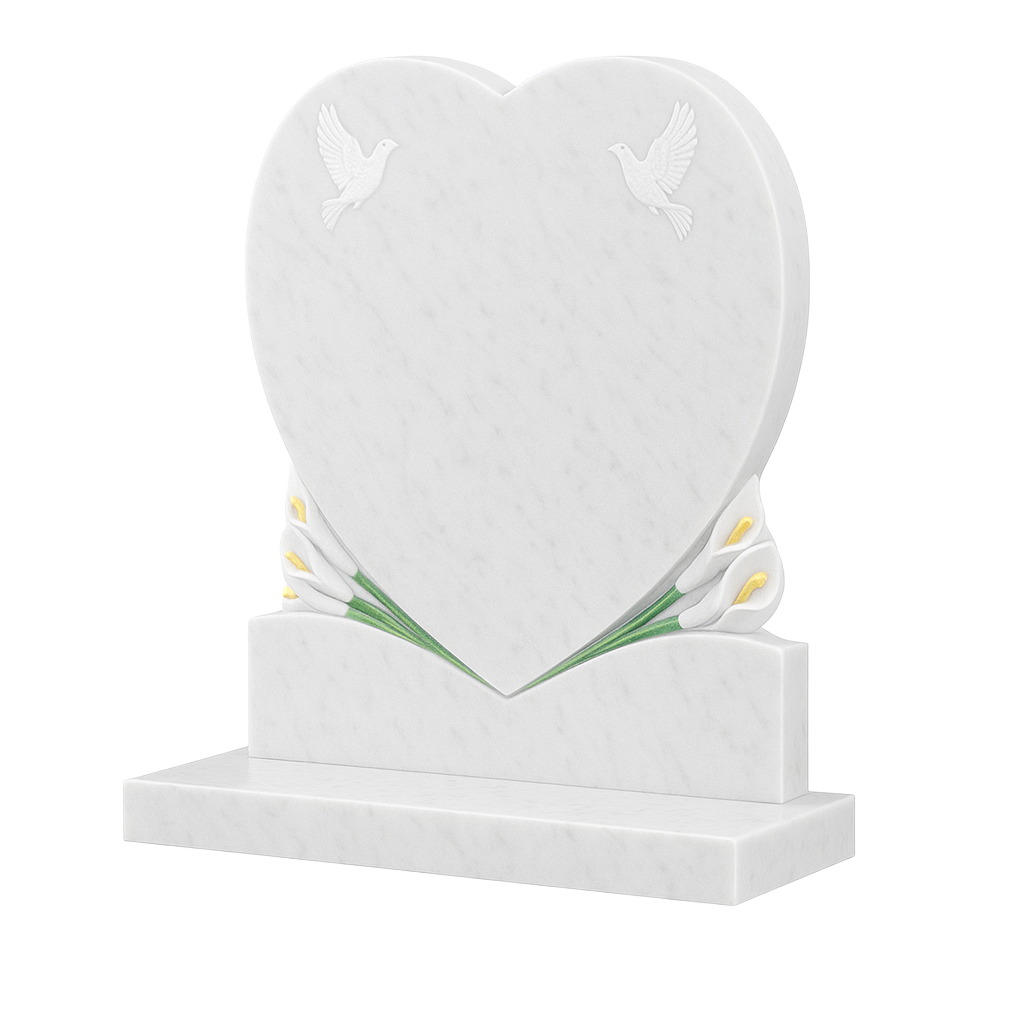 Lillora Calla Lily Heart Headstone with Doves | MM093