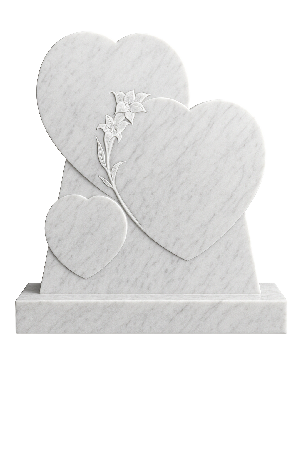 Narcissa Triple Heart Headstone with Carved Daffodil | MM103