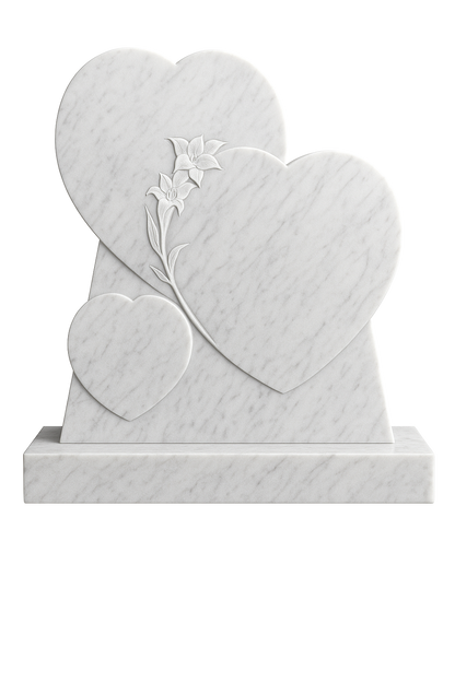 Narcissa Triple Heart Headstone with Carved Daffodil | MM103