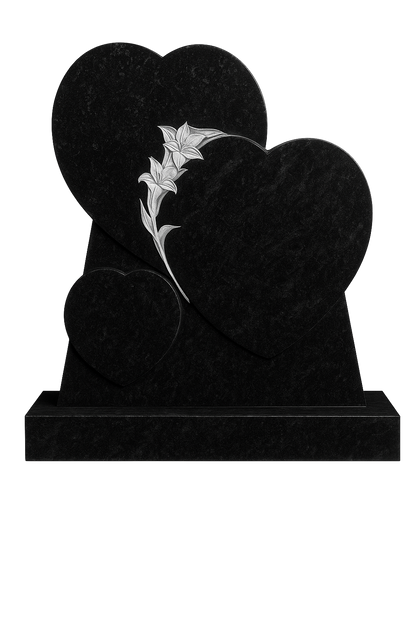 Narcissa Triple Heart Headstone with Carved Daffodil | MM103