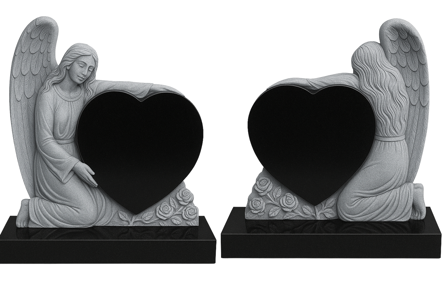 Embrasia Angel & Heart Headstone with Carved Roses | MM072