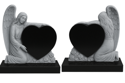 Embrasia Angel & Heart Headstone with Carved Roses | MM072